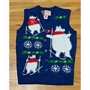 Merry Christmas Ugly Sweater Women's S Blue Polar‎ Bear Graphic Holiday